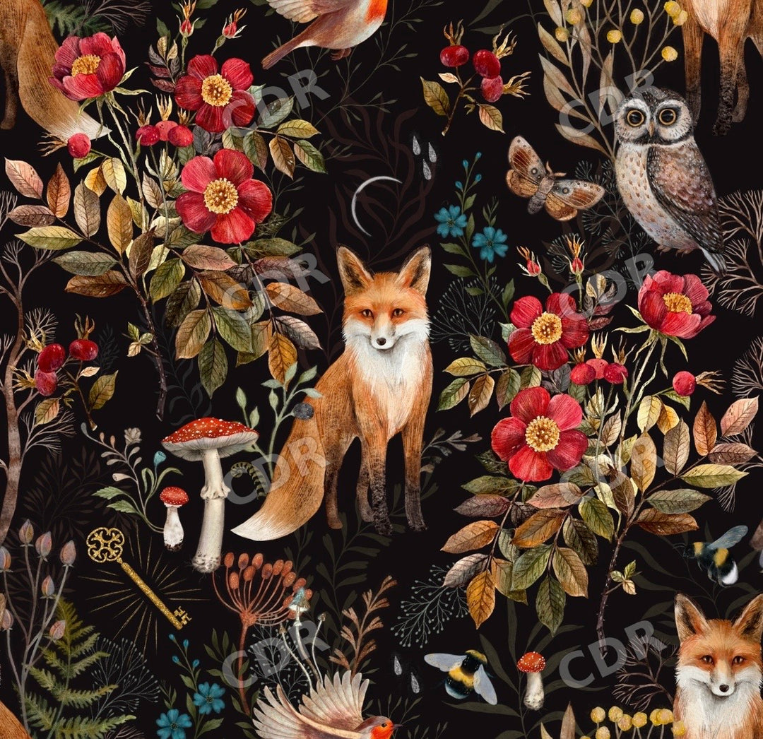 Fox and wild rose