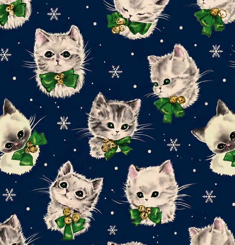 Vintage Christmas  kitty blue