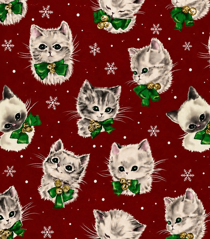 Vintage Christmas  kitty burgundy